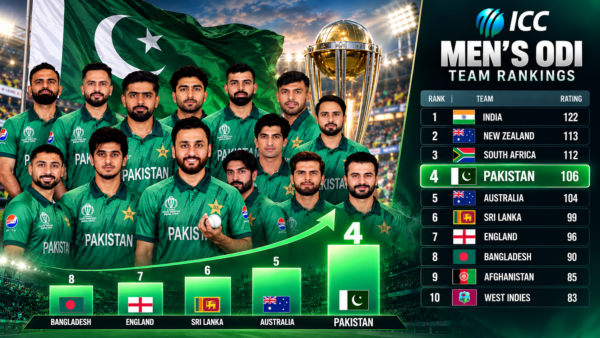Pakistan Overtakes Australia to Claim 4th Position in Latest ICC Men’s ODI Team Rankings